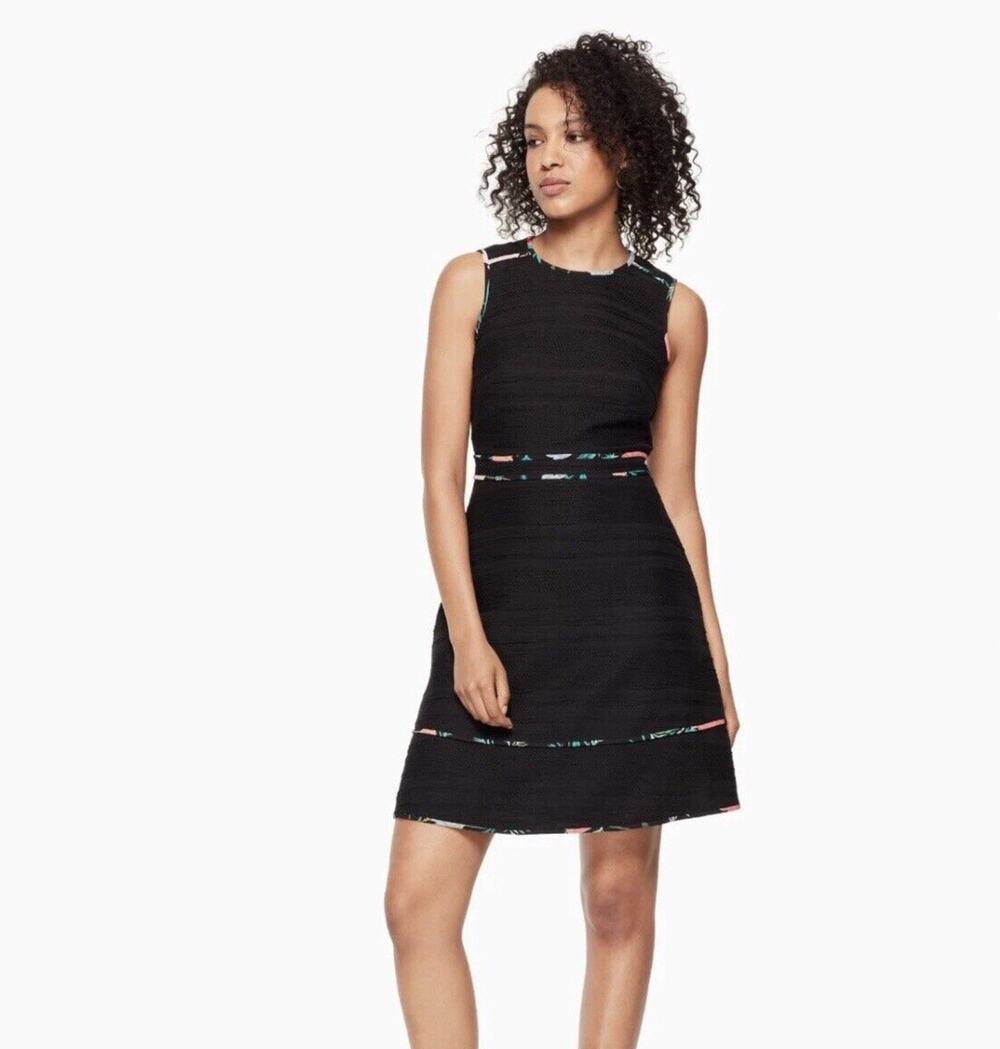 Kate Spade Black Dress Women's Size 4 Blossom Floral Trim Tweed Sleeveless Chic